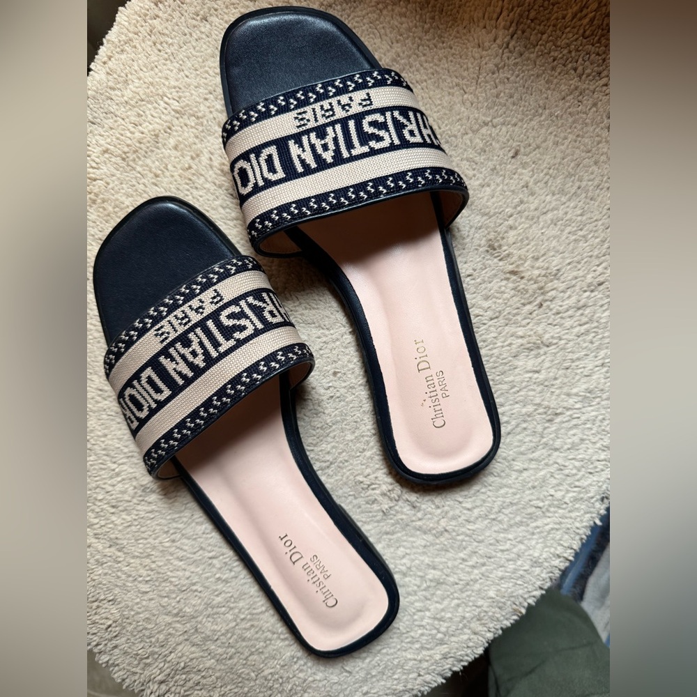 Dior Black and Cream Sandals with Woven Upper